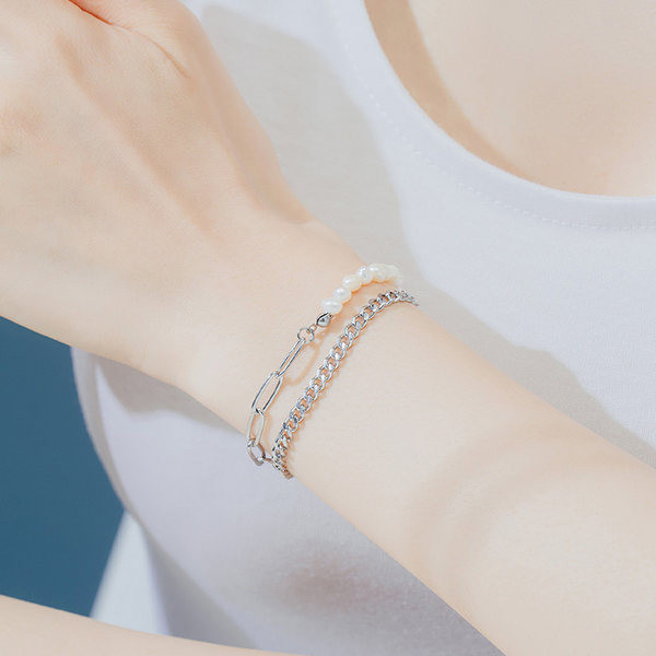 Bratara de dama din otel titan cu dublu strat cu perle