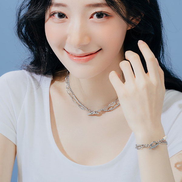 Bratara de dama din otel titan cu dublu strat cu perle