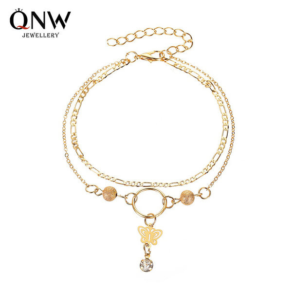 Brățară de damă pe două rânduri cu pandantiv - culoare auriu și argintiu