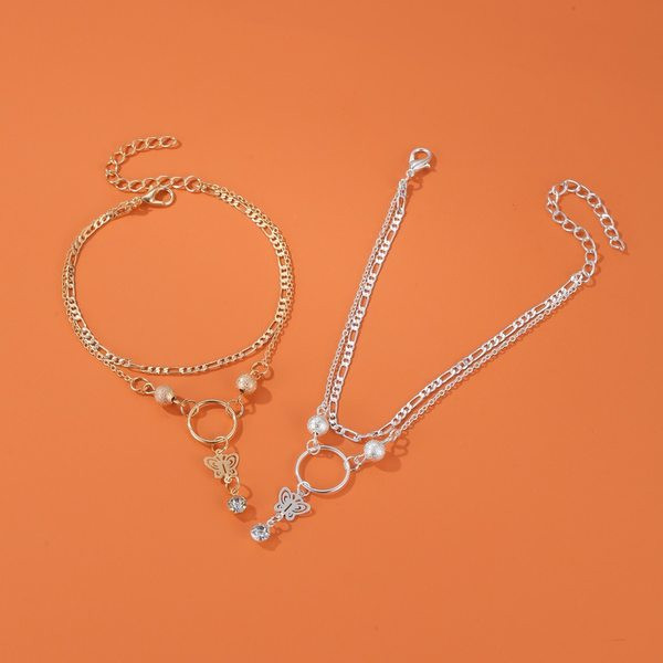 Brățară de damă pe două rânduri cu pandantiv - culoare auriu și argintiu