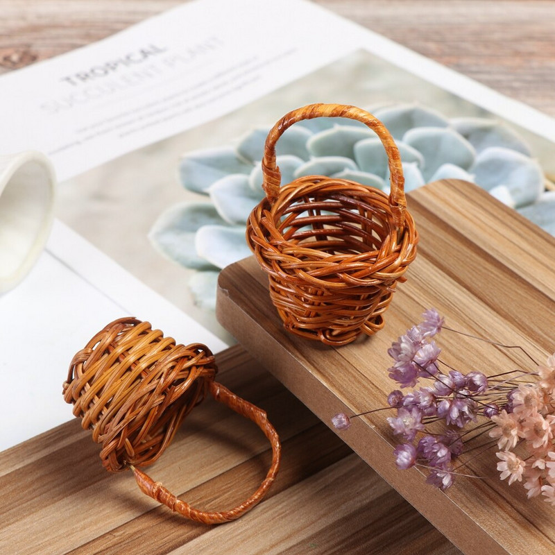 4 buc. Mini coș cu legume, 6 stiluri, cadru drăguț din ratan pentru 1/12 case de păpuși țesute manual, decorare în miniatură