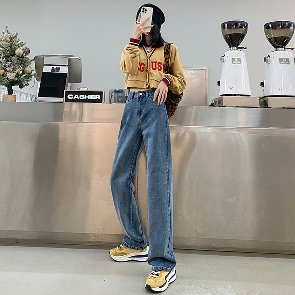 Uus kõrge vöökohaga naiste teksapükste mudel - sinine värv