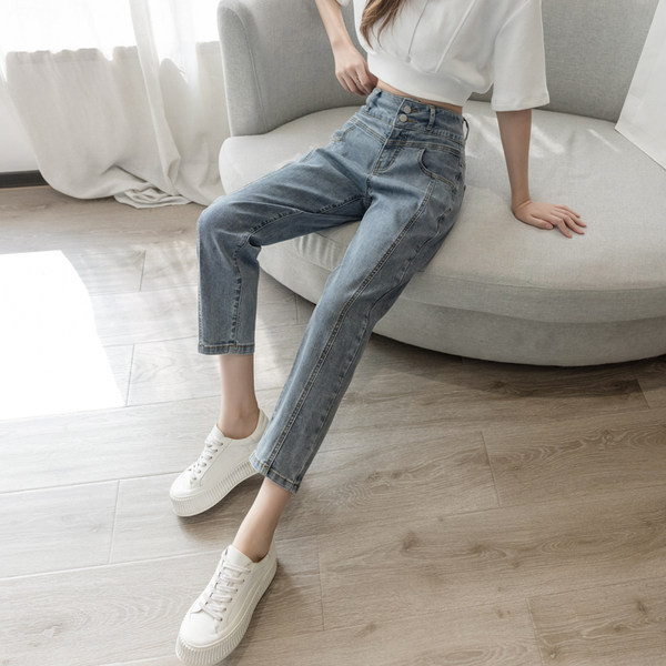 Ženske modne traperice s visokim strukom na kopčanje