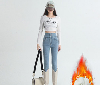 Εφαρμοσμένο γυναικείο τζιν με ή χωρίς ζεστή φόδρα