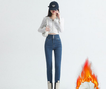 Εφαρμοσμένο γυναικείο τζιν με ή χωρίς ζεστή φόδρα