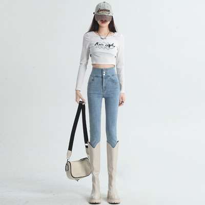 Εφαρμοσμένο γυναικείο τζιν με ή χωρίς ζεστή φόδρα