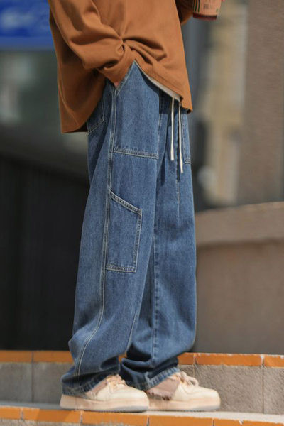 Blugi retro bărbați cu șireturi model lat