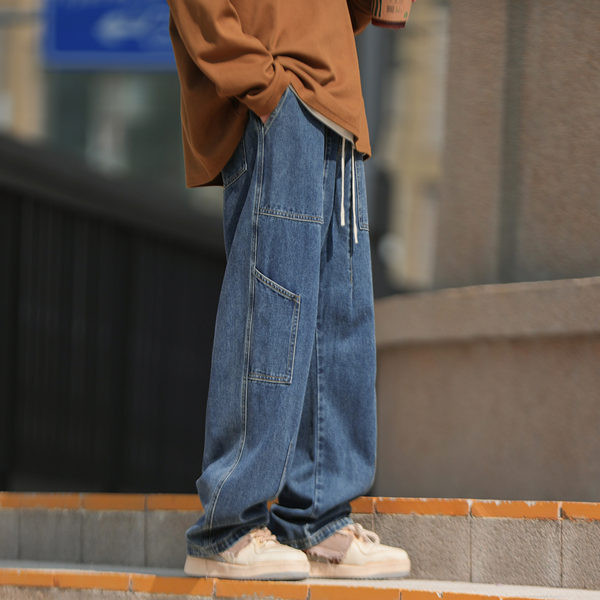 Blugi retro bărbați cu șireturi model lat