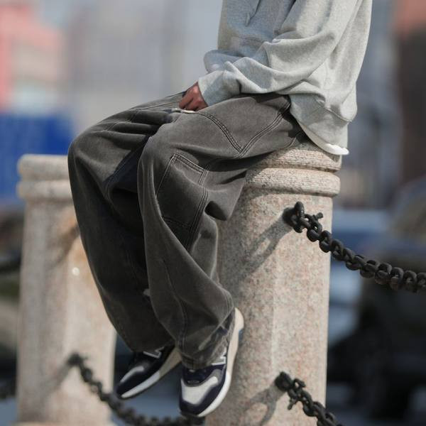 Blugi retro bărbați cu șireturi model lat