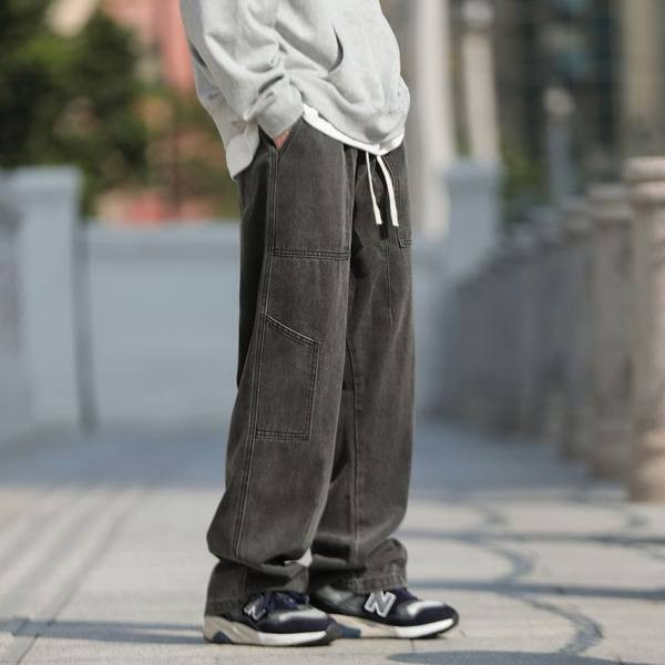 Blugi retro bărbați cu șireturi model lat