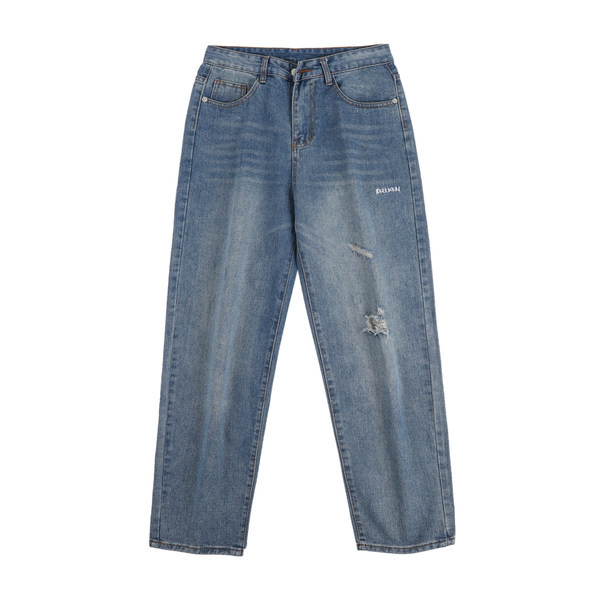 Ανδρικό τζιν με φαρδύ πόδι με σκισμένα μοτίβα