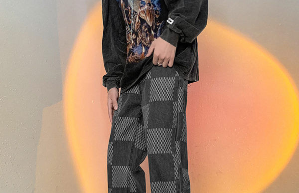 Muške traperice širokih nogavica na kockice