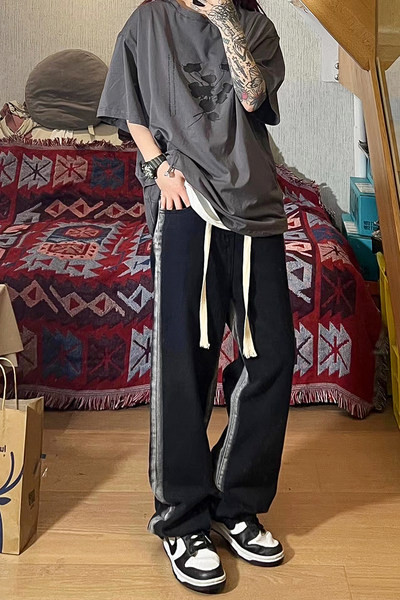 Ležerne traperice širokih nogavica s vezicama