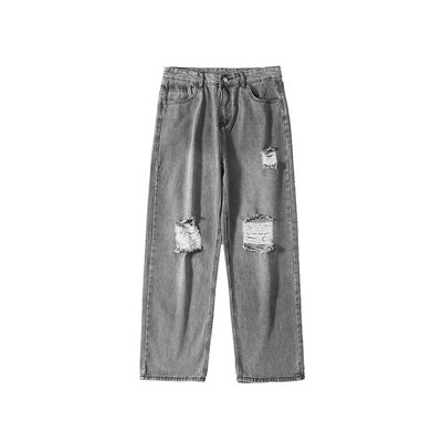 Ανδρικό τζιν με φαρδιά εφαρμογή με τσέπη και σκισμένο μοτίβο