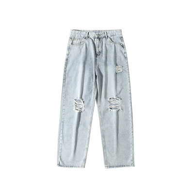 Ανδρικό τζιν με φαρδιά εφαρμογή με τσέπη και σκισμένο μοτίβο