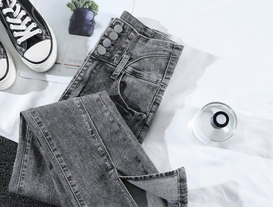 Γυναικείο casual τζιν - ψηλόμεσο με σκίσιμο