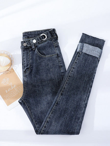 Naiste vabaaja kõrge vöökohaga metallist sõrmusteksad