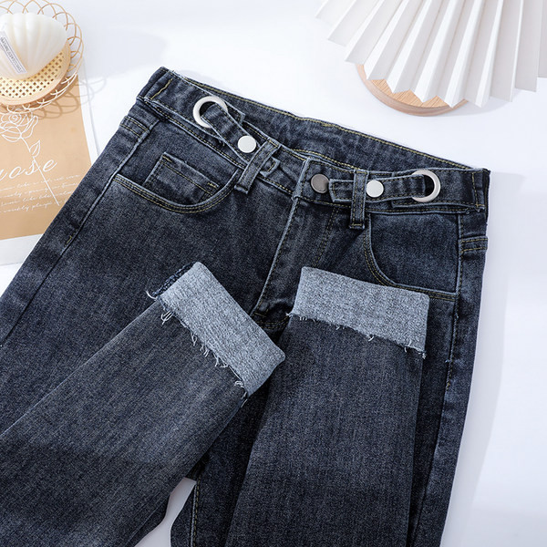 Naiste vabaaja kõrge vöökohaga metallist sõrmusteksad