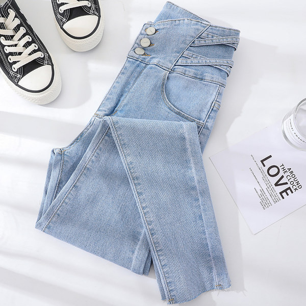 Naiste vabaaja teksad kõrge vöökohaga saleda mudeliga