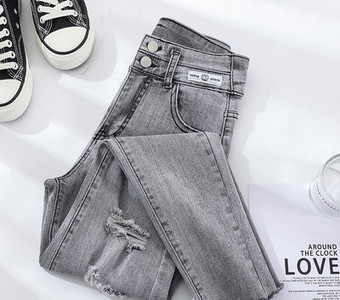 Γυναικείο ψηλόμεσο τζιν με σκίσιμο μοτίβο Slim Fit