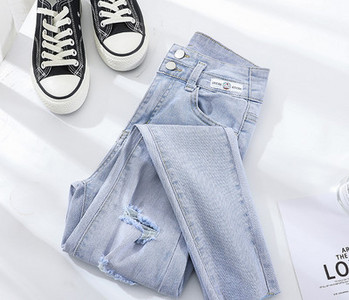 Γυναικείο ψηλόμεσο τζιν με σκίσιμο μοτίβο Slim Fit