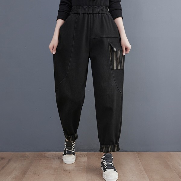 Ženske traperice od flisa sa širokim džepom