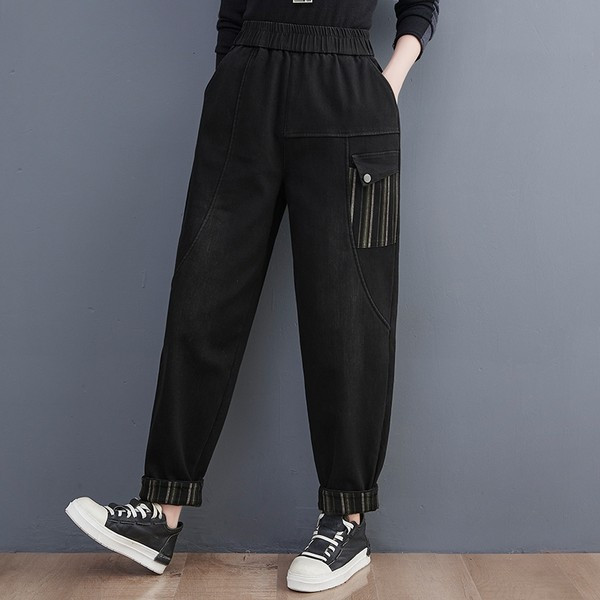 Ženske traperice od flisa sa širokim džepom