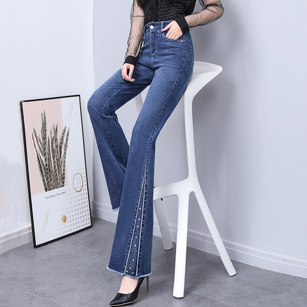 Blugi Charleston eleganti de damă, cu talie înaltă, cu pietre decorative