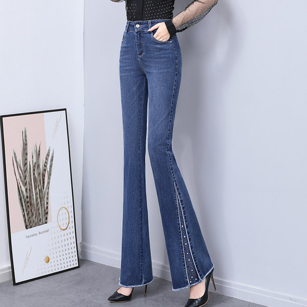 Blugi Charleston eleganti de damă, cu talie înaltă, cu pietre decorative