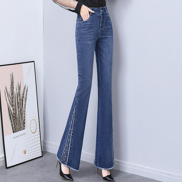 Blugi Charleston eleganti de damă, cu talie înaltă, cu pietre decorative