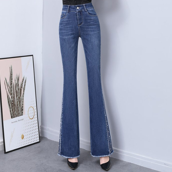 Blugi Charleston eleganti de damă, cu talie înaltă, cu pietre decorative