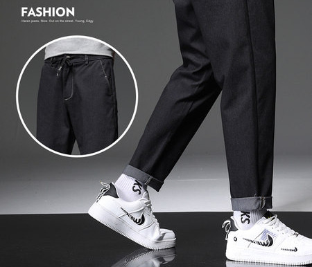 Ανδρικό φαρδύ τζιν με τσέπη και κορδόνια