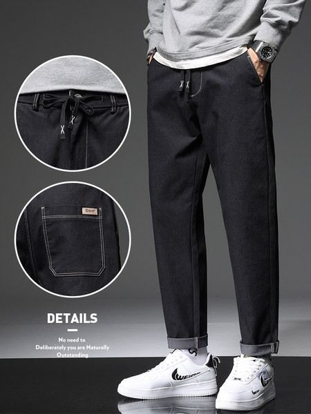 Ανδρικό φαρδύ τζιν με τσέπη και κορδόνια