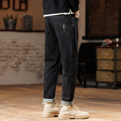 Ανδρικό τζιν casual με τσέπες - μαύρο και μπλε χρώμα