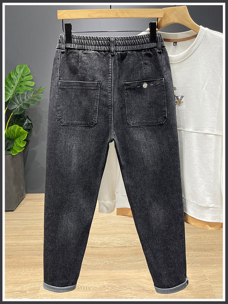 Sportiniai laisvalaikio džinsai su tamprėmis ir raišteliais