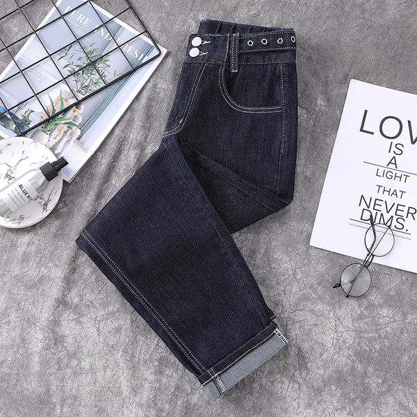 Μοντέρνο γυναικείο τζιν με ψηλόμεσο - μπλε χρώμα