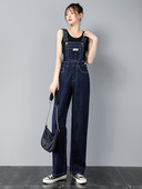 Casual γυναικεία ολόσωμη φόρμα με τιράντες - μπλε και μαύρο χρώμα