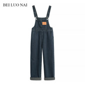 Ženski traper kombinezon s džepom i ravnim nogavicama