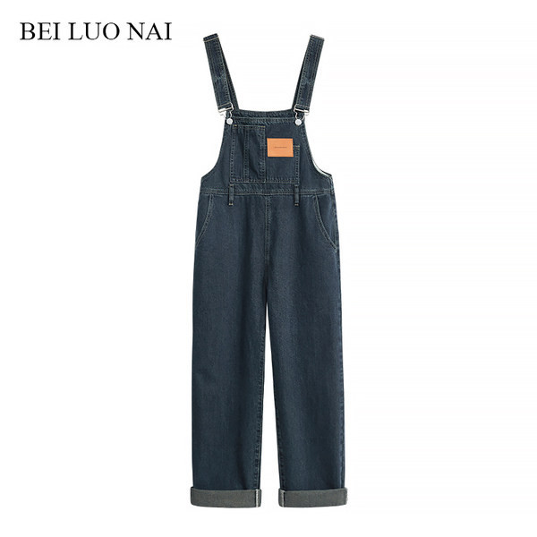 Ženski traper kombinezon s džepom i ravnim nogavicama