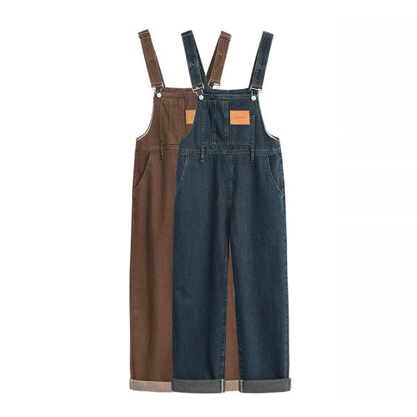 Ženski traper kombinezon s džepom i ravnim nogavicama