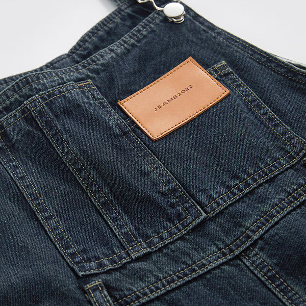 Ženski traper kombinezon s džepom i ravnim nogavicama