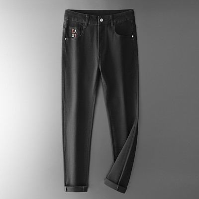 Musta värvi vabaaja kõrge vöökohaga teksad meestele