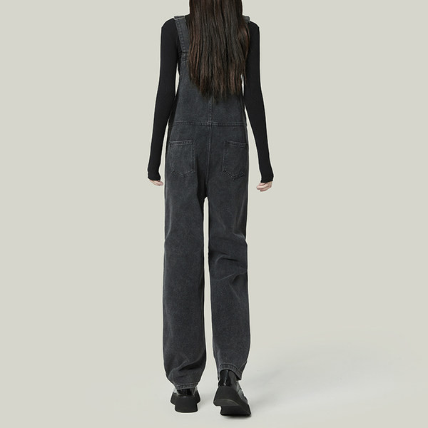 Γυναικεία τζιν ολόσωμη φόρμα με τιράντες - μαύρο χρώμα