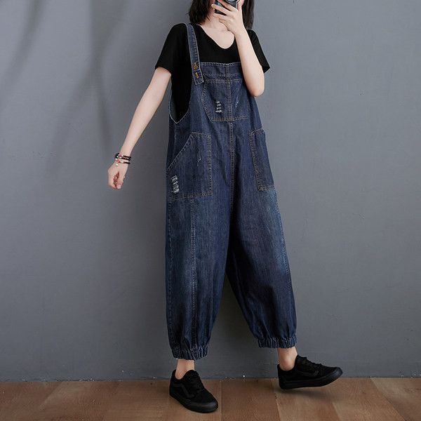 Ženski traper kombinezon sa širokim džepom