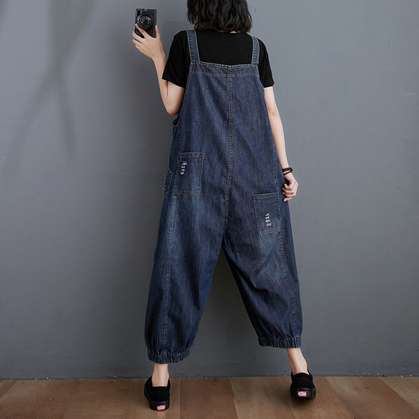 Ženski traper kombinezon sa širokim džepom