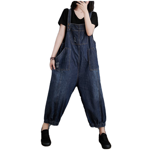 Ženski traper kombinezon sa širokim džepom