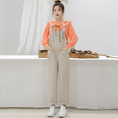 Salopeta casual dama cu buzunare - culoare verde si bej