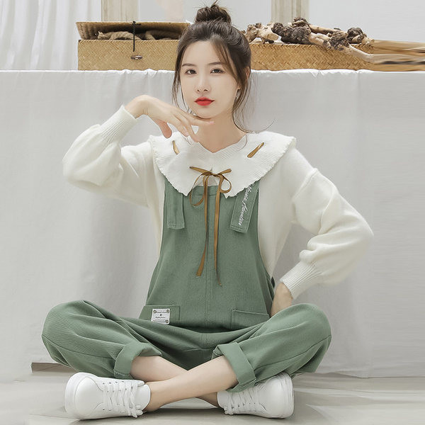 Salopeta casual dama cu buzunare - culoare verde si bej