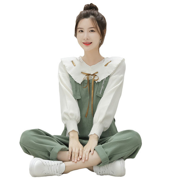 Salopeta casual dama cu buzunare - culoare verde si bej