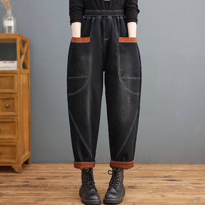 Φλις τζιν φαρδύ μοντέλο με τσέπη και ελαστική μέση